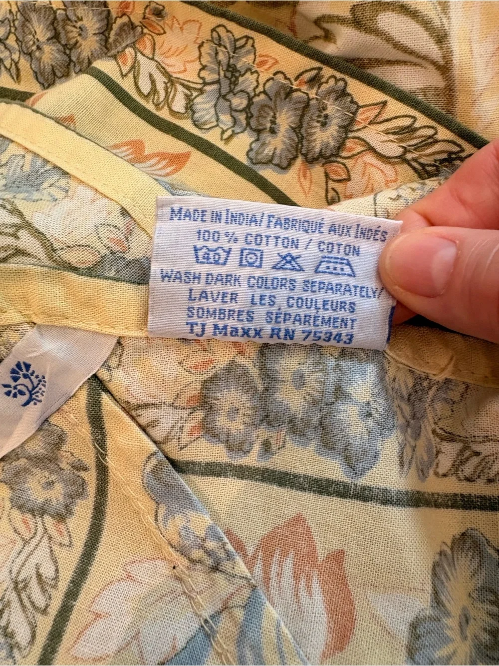 April Cornell Large Floral Tablecloth Butter Yellow Blue Sage Green 59 x 115